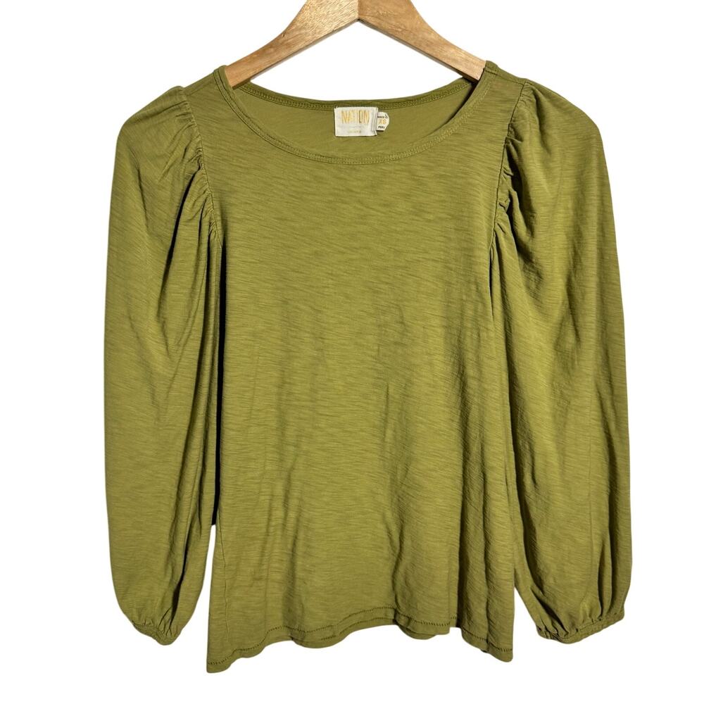 Nation LTD Cecilia Balloon Sleeve T-Shirt Women XS Green Pima Cotton Quite Lux
